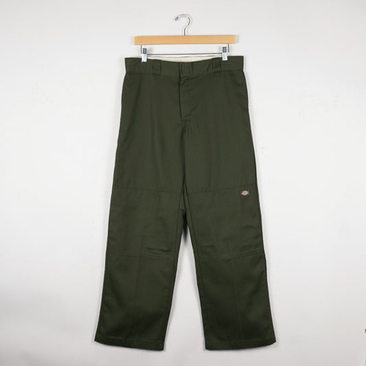 Olive Dickies Double Knee Work Pants 32x30 (Relaxed Fit, Skated In)